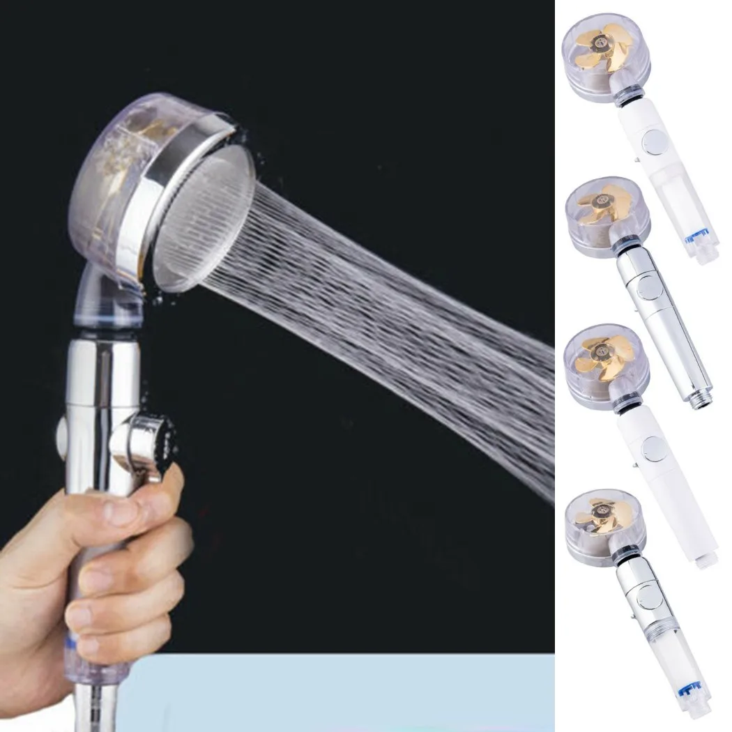 

2021 Bath Shower Head High Turbo Pressure Handset Vortex Propeller Plating T Water Saving Flow Bathroom Accessories