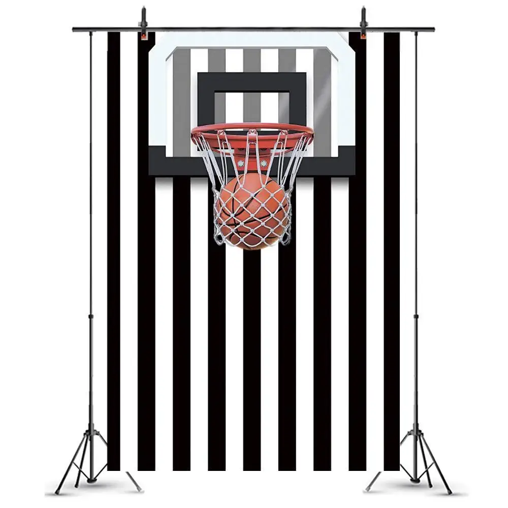 

Виниловый фон для фотосъемки с изображением баскетбольного обруча корзины черных белых полос Декор детской кровати комнаты настенный пост...