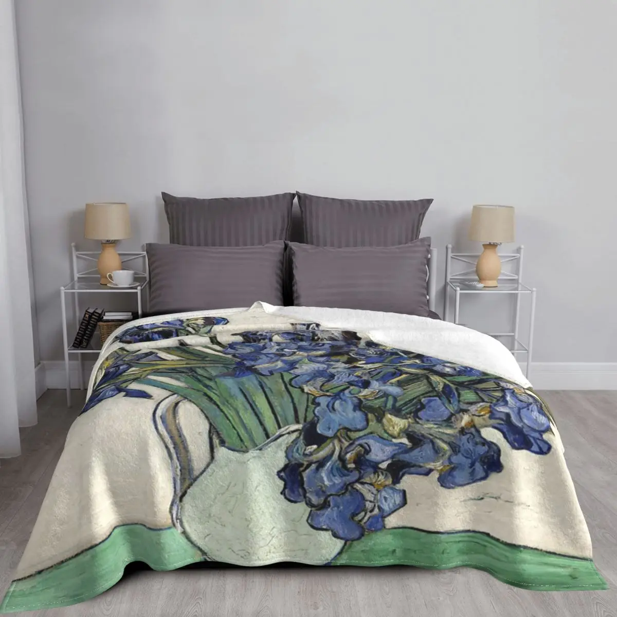 Manta a cuadros con capucha de Vincent Van Gogh para la cama, manta con estampado de los Irises, a cuadros, con capucha-5
