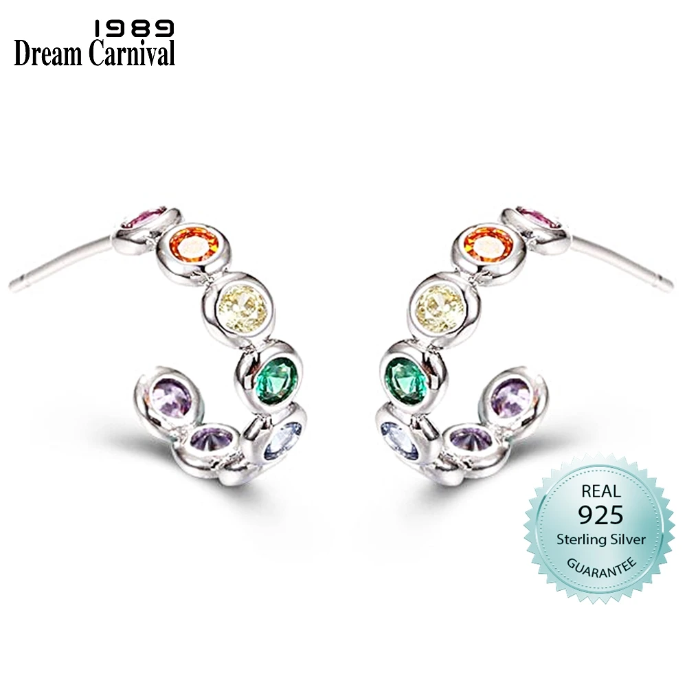 

DreamCarnival1989 Women Authentic 14mm Silver Hoop Earrings 1.65g Sterling 8 Colors Shiny Zirconia Party Gift Hot Sell SE27154R