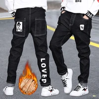 winter thicken warm jeans pants for teenage boys fashion cotton skinny letter print trousers korean toddler baby denim pant 12y