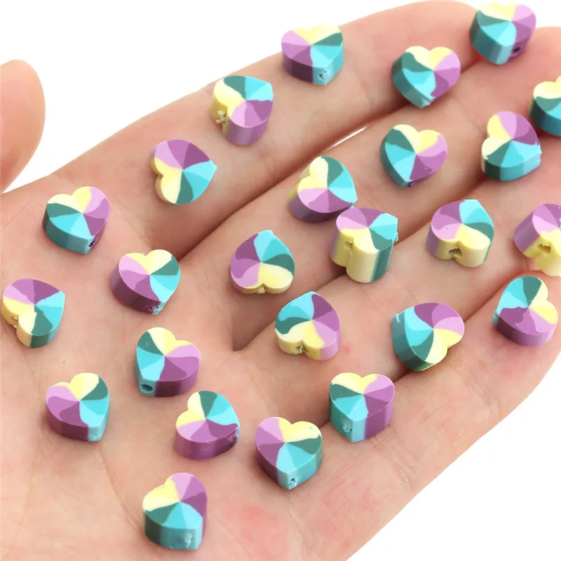 

50pcs 1.1cm Love Heart Shape Polymer Clay Spacer Loose Beads For DIY Bracelet Necklace Accessories