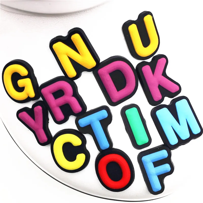 Single Sale 1Pcs Shoe Charms Decoration 26 English Letters Free Combination Shoe Accessories for croc jibz Kid's Party X-mas