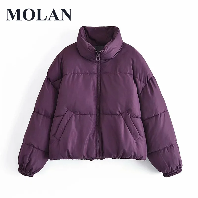 

MOLAN Winter Vintage Purple Padded Jacket Long Sleeve Fashion Chic Singal Breasted Female Retro Clothes Warm Outwear Coat Top