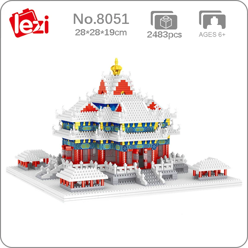 

Lezi 8051 City Architecture Snow Imperial Palace Turret Tower 3D Model Building Blocks Set DIY Mini Diamond Bricks Toy for Boys