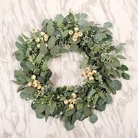 eucalyptus wreath artificial green leaves wreath with white berries for front door decoration