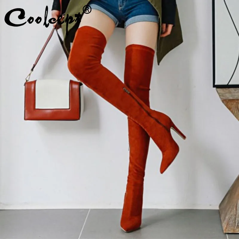 

Coolcept 2021 новые сексуальные сапоги выше колена с острым носком тонкий высокий каблук молния тонкие длинные сапоги модная женская обувь разме...