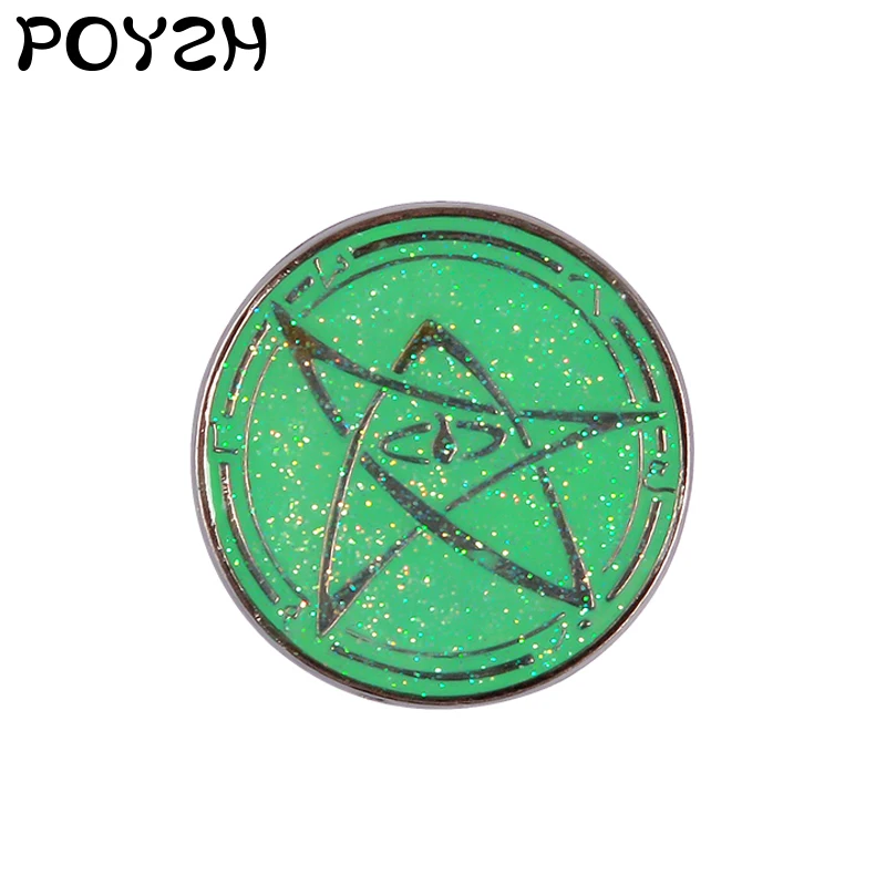 Зеленый круглый пентаграмма старца знак броши для игры Зов Ктулху эмаль лацкан