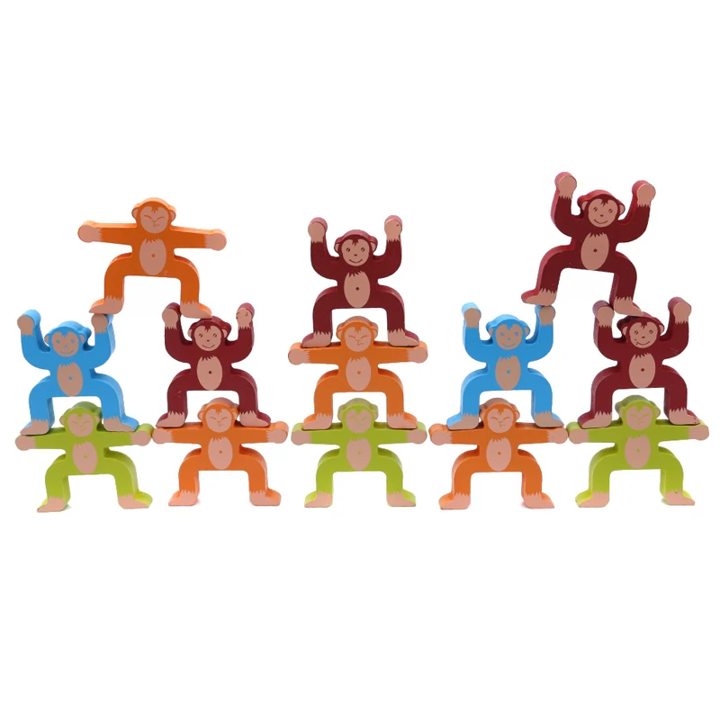 

16Pcs/Set Kids Wooden Monkey Balance Toy Wood Stacking Interlock Games Toys Kids Balancing Blocks for Children Early Education