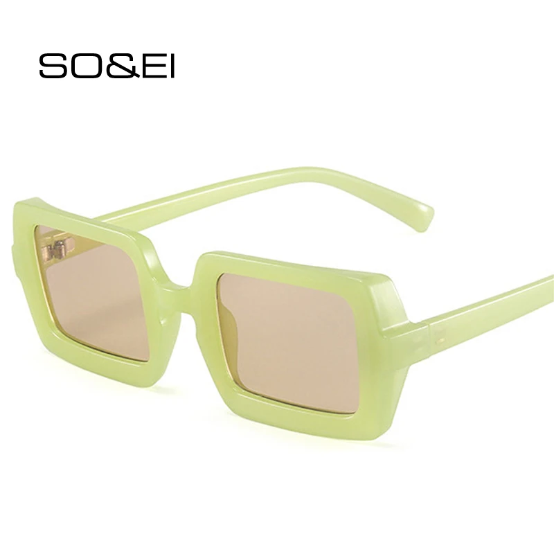 

SO&EI Ins Popular Fashion Small Rectangle Sunglasses Women Retro Jelly Green Orange Shades UV400 Men Trending Square Sun Glasses