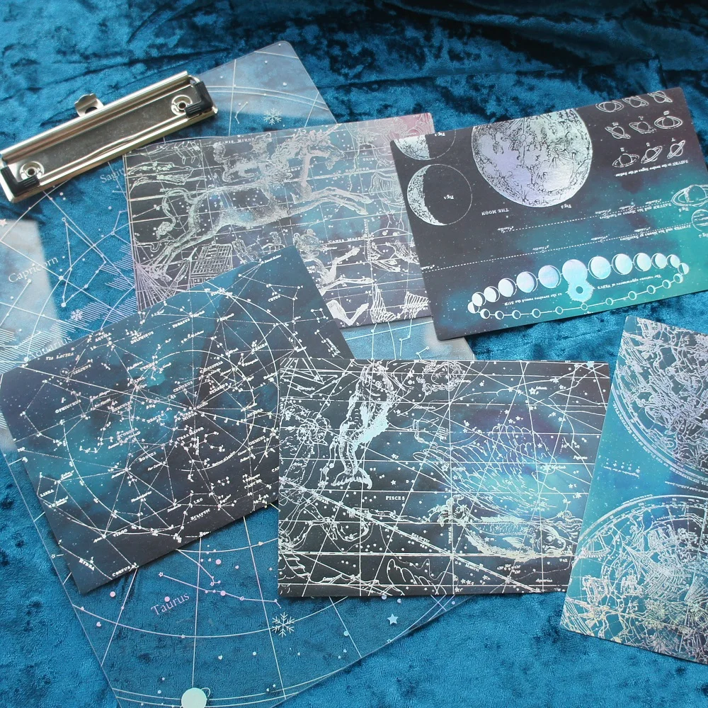 5 Sheets/lot 12*17cm DIY Silver Moon Constellation Paper Design Wrapping Creative Craft Background Scrapbook Paper|Крафт-бумага| |