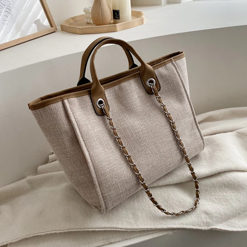 Burminsa большой цепочка холста сумки на ремне для женщин простой трапеция A4 работы