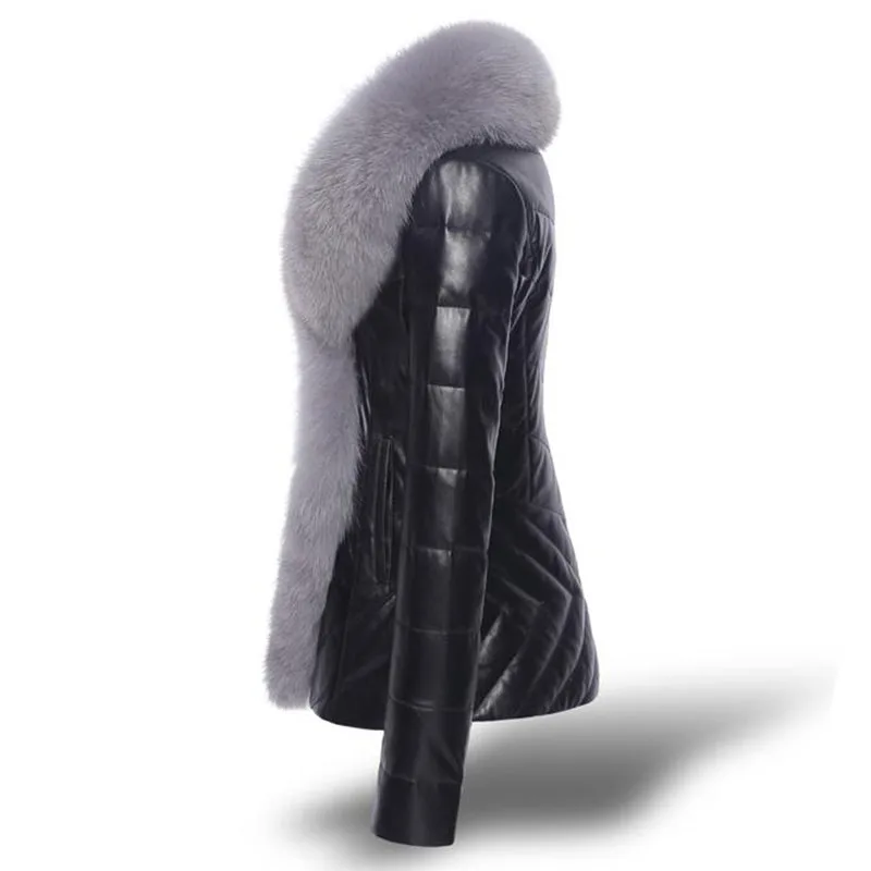 High quality Fashion Women Leather Jacket Short Faux Fox Fur Collar Slim Thick Warm Winter Coat Overcoat Motorcycle clothing | Женская