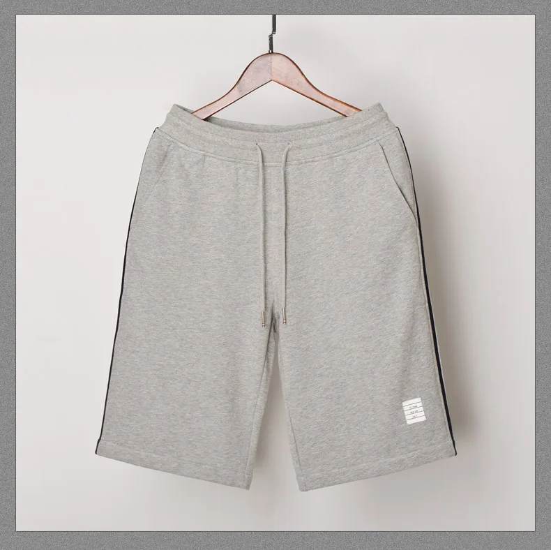 

2021 Fashion TB THOM Brand Casual Shorts Men Solid Summer Cotton Sports Trousers Striped Knee Length Mens Jogger Track Pants