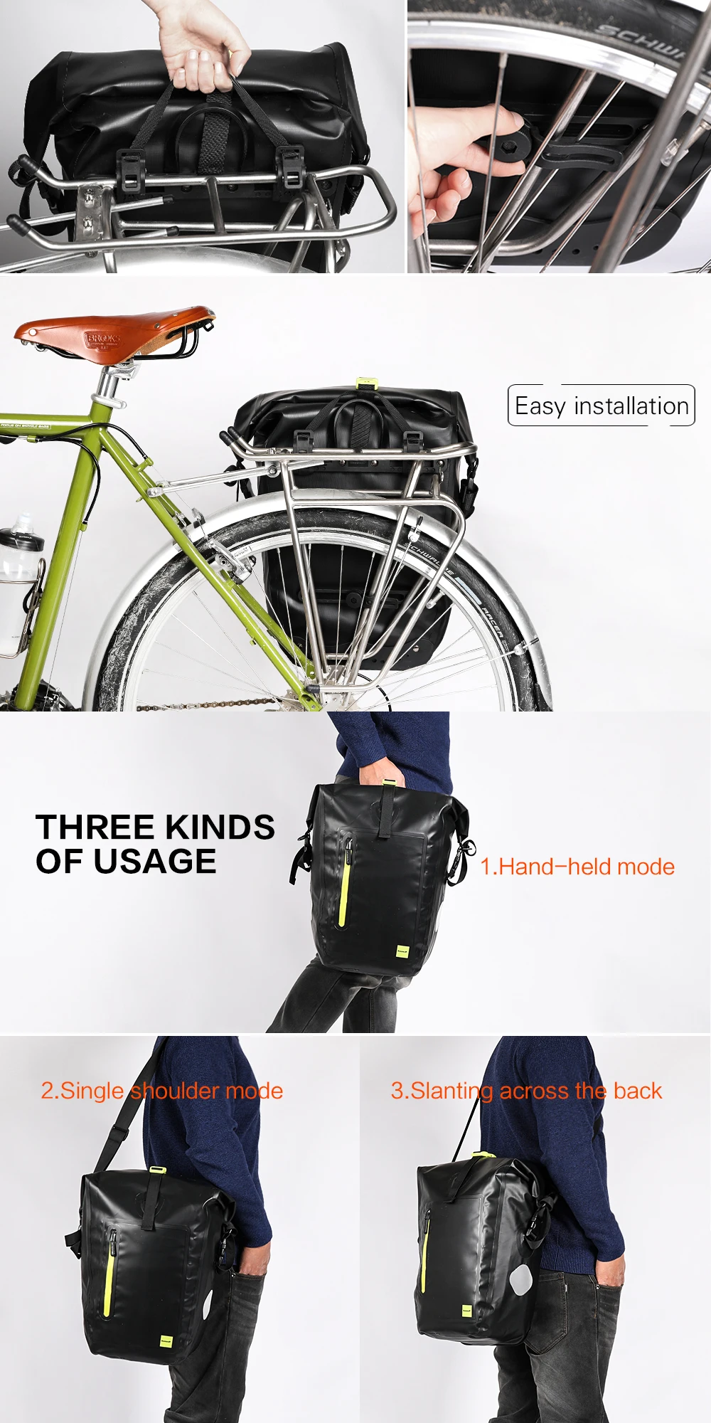 Rhinowalk 25L Водонепроницаемая велосипедная сумка MTB для шоссейного велосипеда, велосипедная задняя стойка, сумка для велосипеда, сумка для заднего сиденья, сумка на плечо, Аксессуары для велосипеда