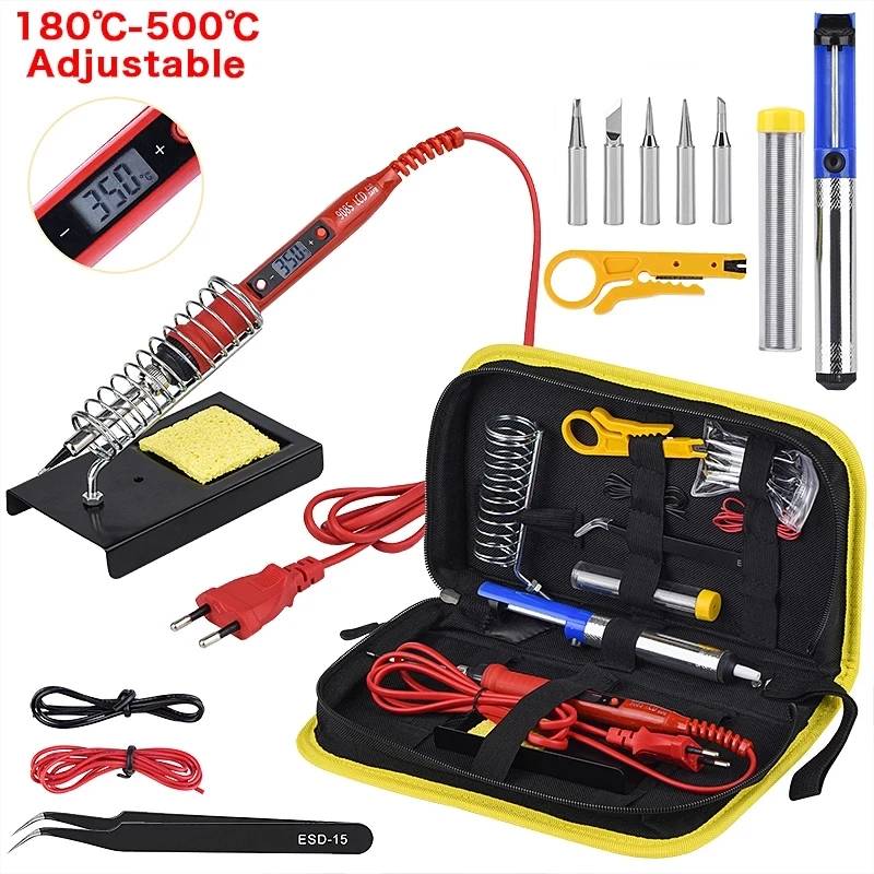 

Soldering iron kits 80W 220V Adjustable Temperature Digital Multimeter Auto Ranging LCD solder iron tips welding rework tools