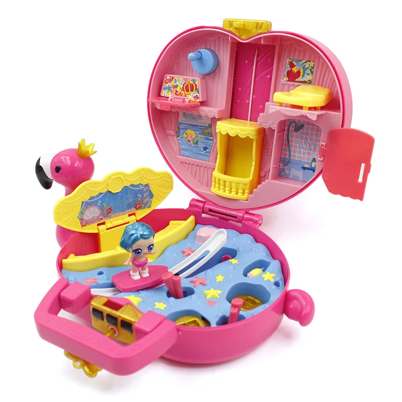 

Surprise demolition of the flamingo storage box and dress up happy doll house portable house villa elevator toy