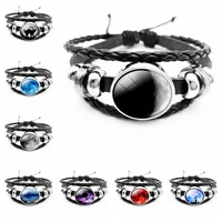 hot earth full moon tree of life black leather bracelet glass buckle snap friends family gift