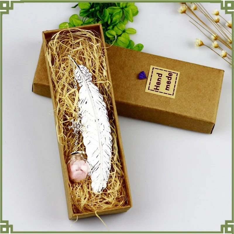 

Wedding Flowers Decoration for Table Metal Feather Bookmark Immortal Flower Butterfly Creative Birthday Gift