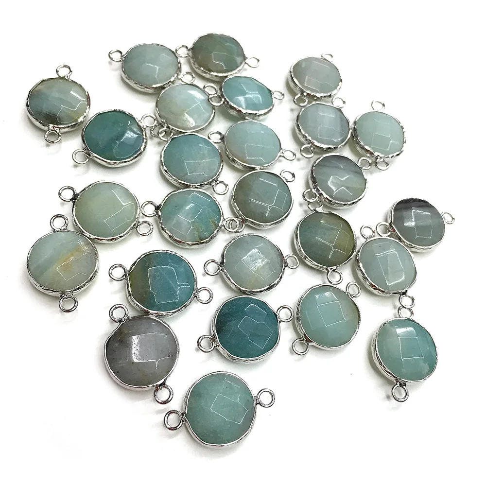 

3Pcs Natural Round Faceted Amazonite Plated Connector For Jewelry Temperament Making Bracelet Craft Accessories Size 14mm