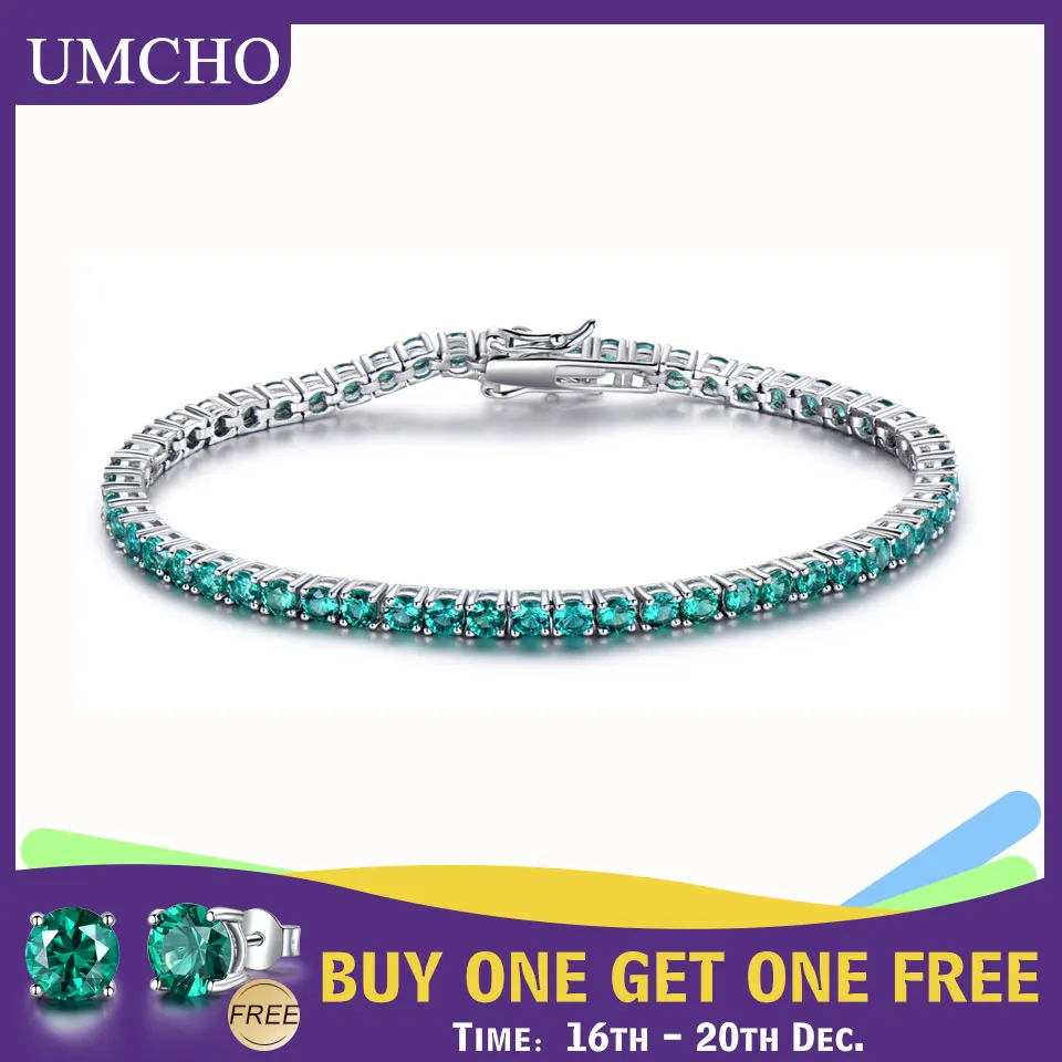 UMCHO 8.1ct Роскошные изумрудные браслеты для женщин 925 пробы Серебряный браслет камень Романтическая свадьба зеленый драгоценный камень ювелирные изделия