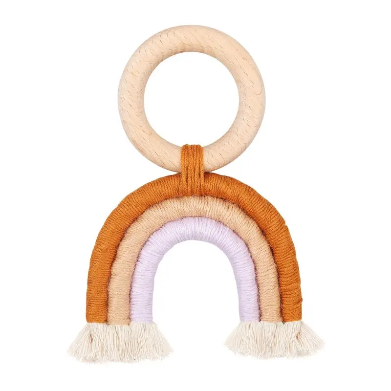 

New Rainbow Teething Toys Safe Organic Wooden Ring Baby Wood Teether Nursing Toys