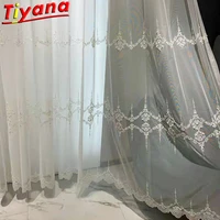 luxury white pearls embroidery tulle curtains for living room ropes embroidery beading screen for wedding home decoration vt