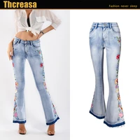 trafaluc flared jeans women za europe and america 3d embroidery womens jeans trousers flared pants plus size women wear pants