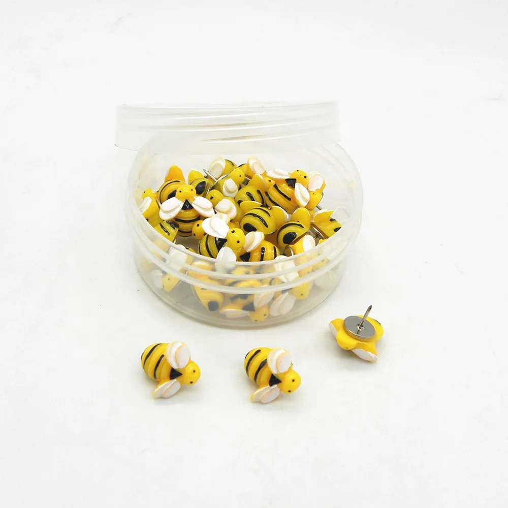 

30pcs Creative Bee Shaped Pushpin Thumbtack Stud Decorative DIY Tool Students Stationery for School Home Office Use (Yellow)