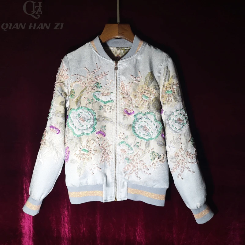 

Женское жаккардовое пальто Qian Han Zi, дизайнерское подиумное пальто с длинным рукавом, теплая куртка с кристаллами и бусинами, зима 2019