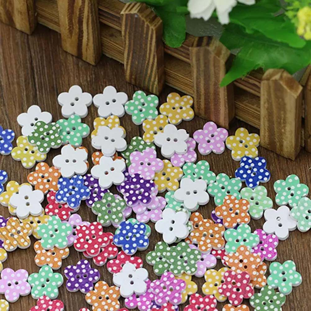 

HOT SALES!!! 100 Pcs Lovely Wooden Buttons DIY Sewing Scrapbooking Flower Dots Mixed 15 X 2mm