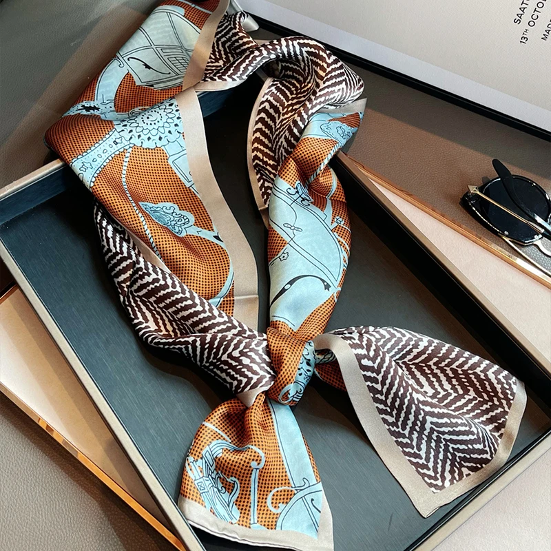 

2021 spring Korean version of all-match women scarf silk hand-feel double-sided printing scarf thin section scarf 15x150cm