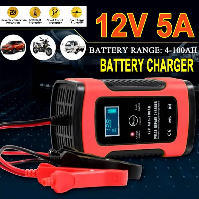 Зарядное устройство Autoleader 12 В 5A с ЖК дисплеем свинцово Кислотное для автомобилей