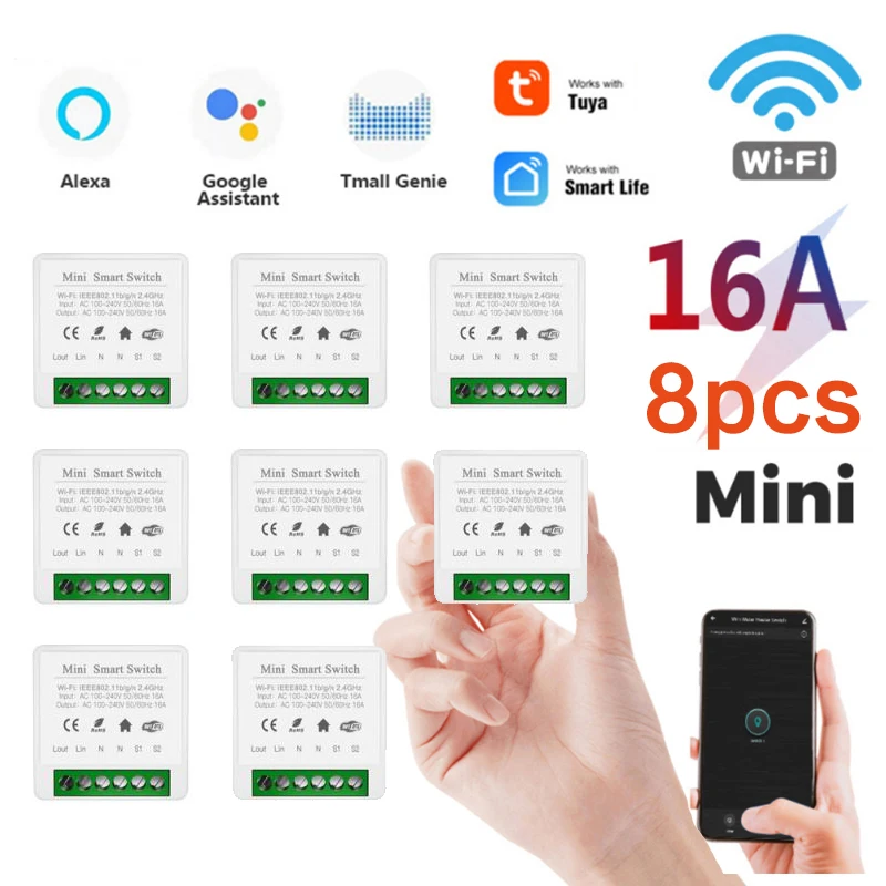 

16A Tuya Mini WiFi Switch Module Smart Life Remote Voice Control Smart Light DIY Switch Module Smart Home with Alexa Google Home