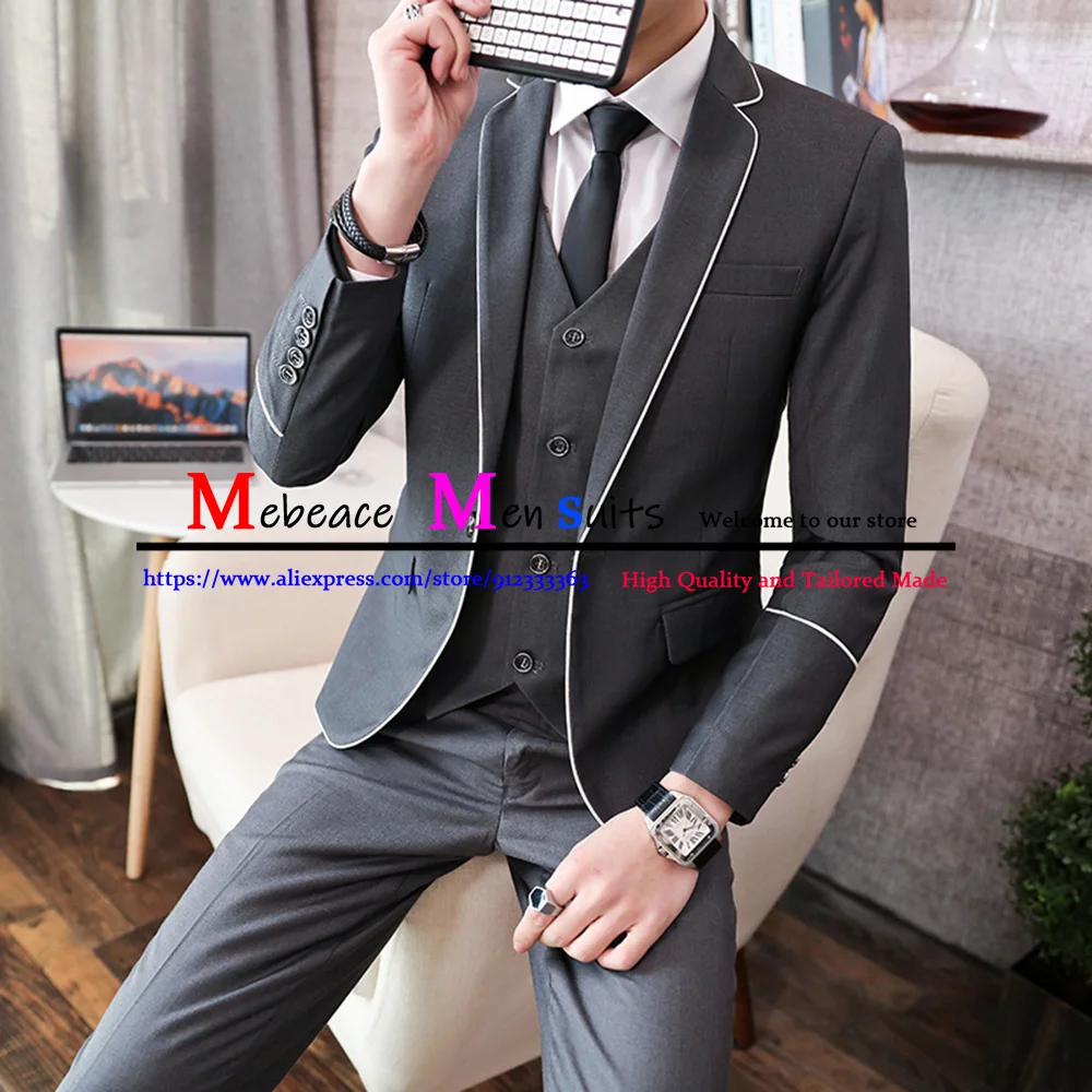 Мужские черные костюмы из 3 предметов блестящие темно-серые модные смокинги с