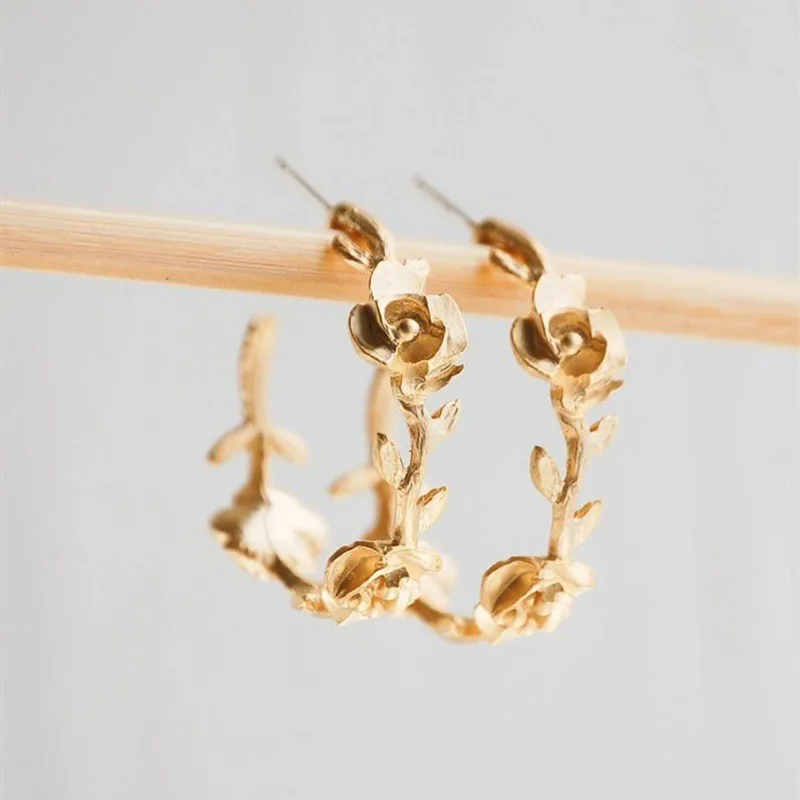 

Fashion "C" Shaped Flower Floral Leaves Plants Copper Hoop Earrings for Women Party Wedding Causal Daily Wholesale Jewelry