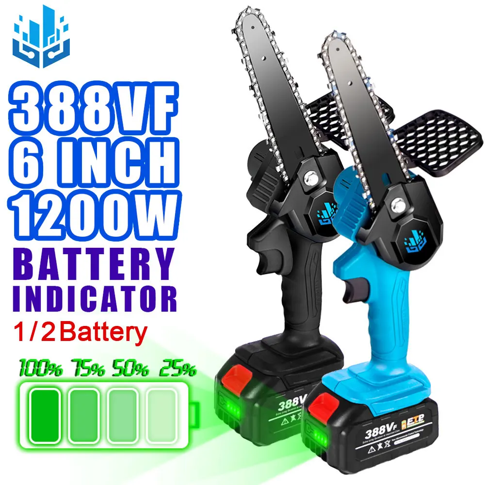 

1200W Battery Indicator Electric Saw,6-inch Electric Pruning Chainsaw,For Makita 18V Battery,Woodworking Garden Trimming Tool