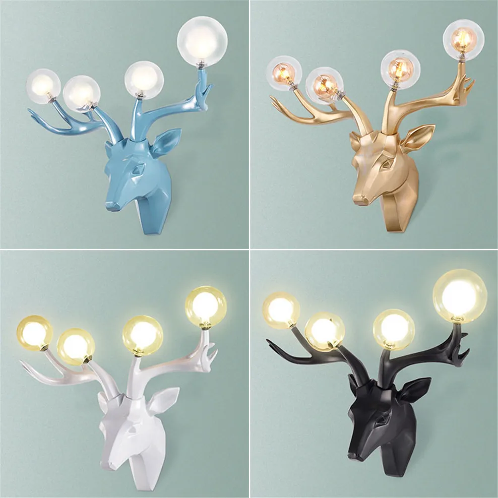 

art deco resin Golden deer antlers wall lamp for living room background decoration villa study bedroom sconce led light fixture