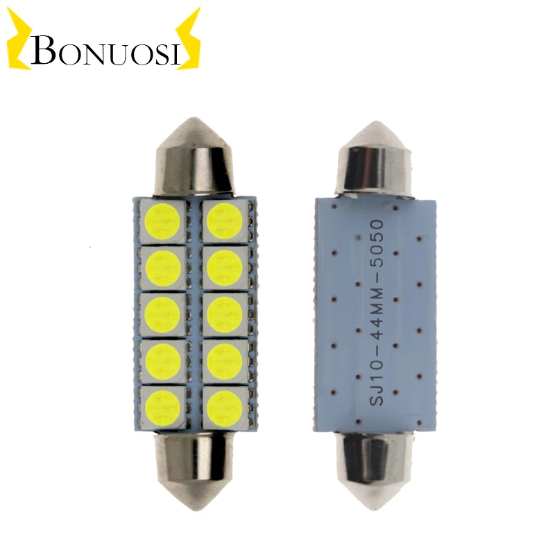 

10 шт. 44 мм 1.73in DC12V C5W C10W 5050 10 SMD светодиодный номерного знака автомобиля Светильник лампы купол с фестонами светодиодные лампы теплый белый, красный, зеленый, голубой, желтый