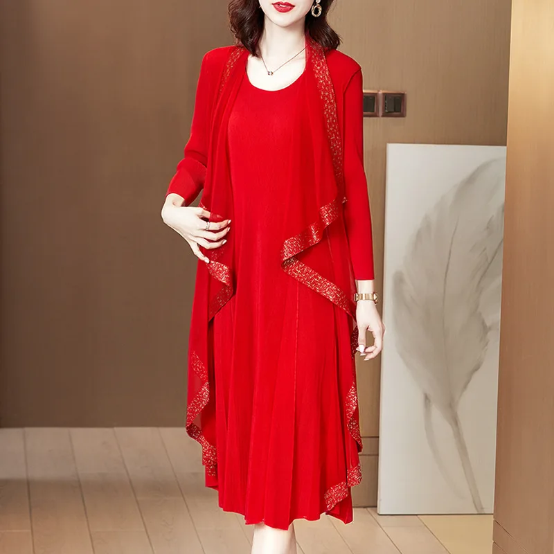 

Pleated Dress 2021 Spring And Summer New Foreign Style Large Medium And Long Fake Two Piece Dress