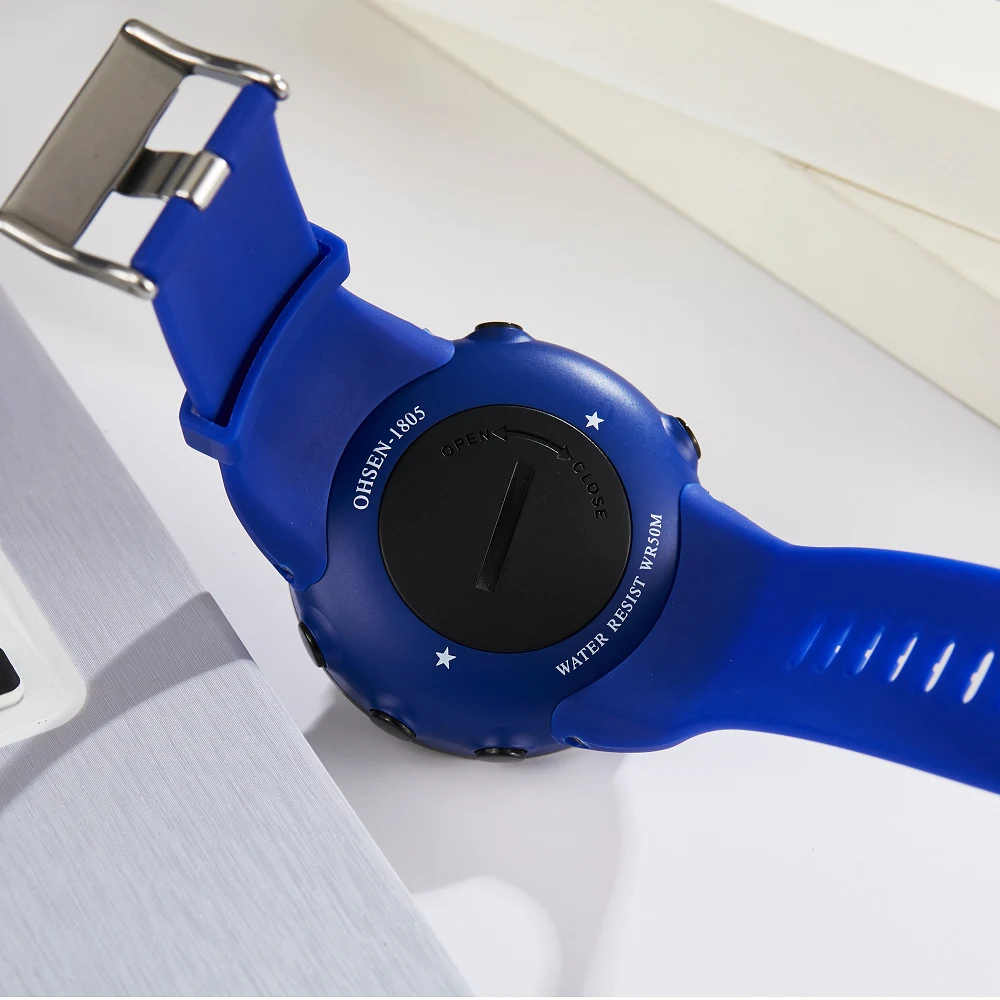

Top OHSEN Fashion Men Sports Watch Waterproof 50M Outdoor Digital Watch Swimming Army Blue Wristwatch Reloj Hombre Montre Homme