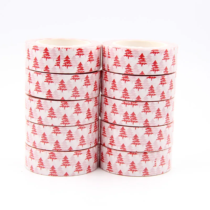 

New 10pcs/set 15MM*10M white Red Christmas trees Decorative Washi Tape DIY Scrapbooking Masking Tape School Office Supply