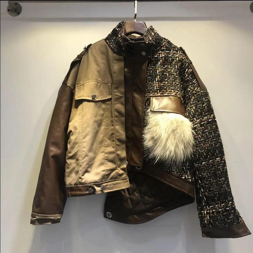 Европейская Новинка 2019 твидовая куртка-карго со стоячим воротником осенняя и