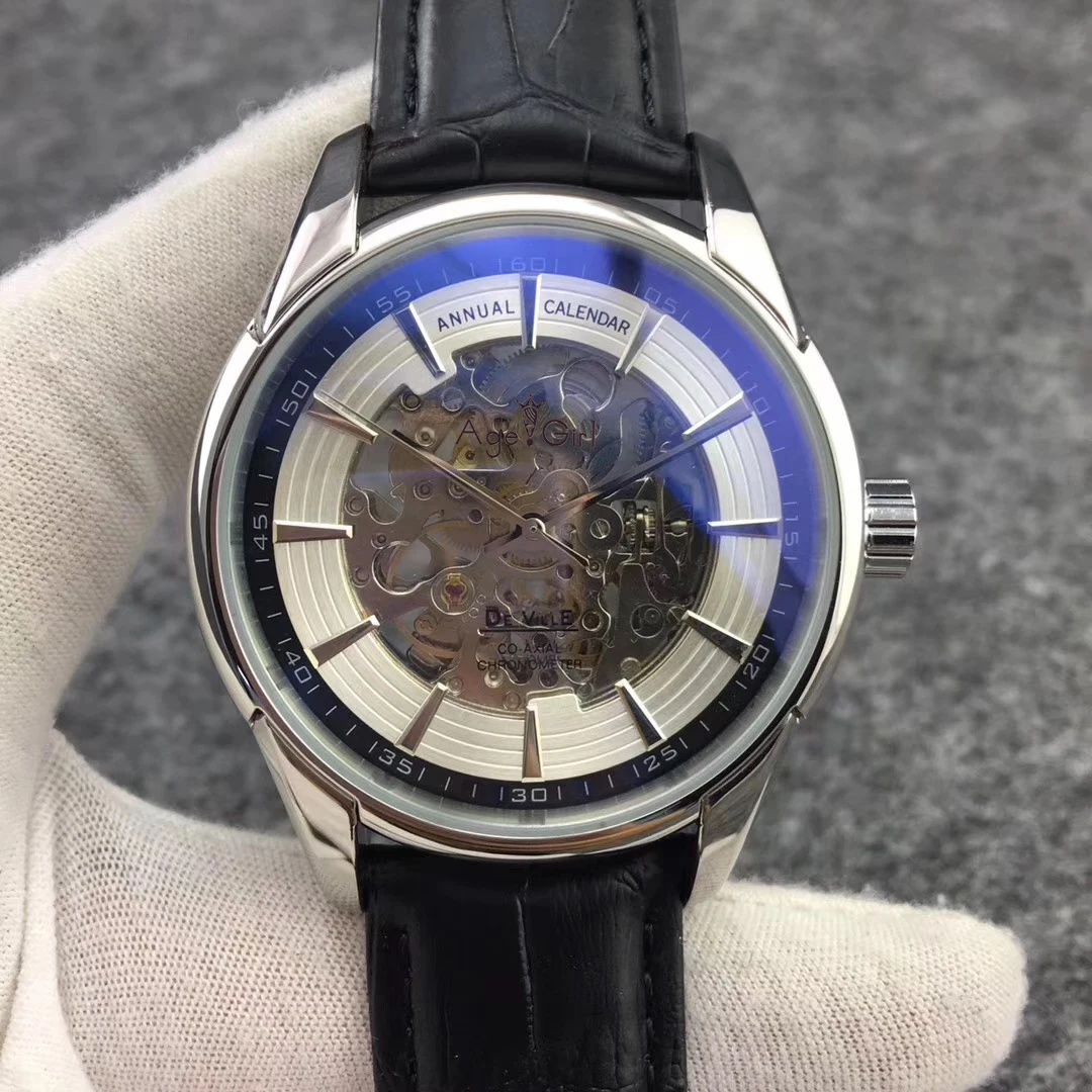 

Luxury New Men Automatic Mechanical Watch Stainless Steel Silver Black Leather Blue Grey Skeleton Tourbillon Sapphire AAA+