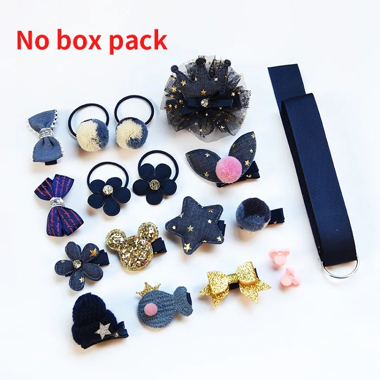 B-No Box 18 шт./кор. дети милые женские аксессуары для волос комплект ткани для младенцев с цветочным узором и бантом, заколки Заколки для волос подарок для девочек детские Головные уборы - Color: B-No Box
