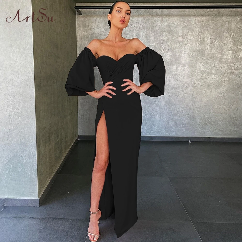 Арцу сексуальное платье с открытыми плечами Платье макси длинным рукавом