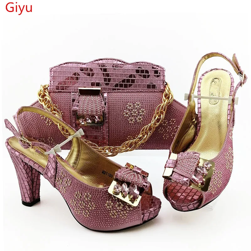 

doershow fashion Women Shoes and Bag Set In Italy pink Color Italian Shoes with Matching Bag Set Decorated with stones! HGO1-4