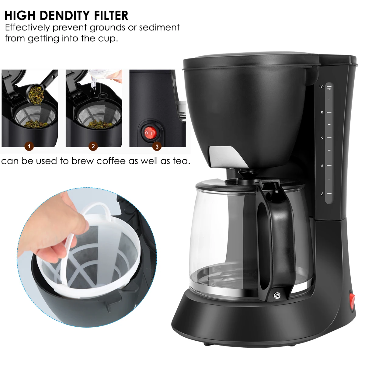 

1.2L 110-127V US Plug 10-Cup Drip Coffee Maker Coffee Pot Machine with Removable Coffee Filter for Home Coffee Maker