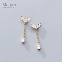 modian authentic 925 sterling silver simple gold color swing clear cz stud earrings for women sterling silver fine jewelry