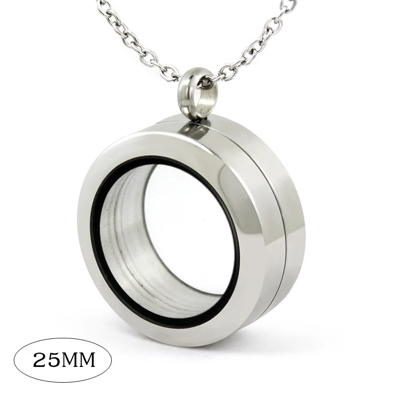Diylocket 25 мм круглая Поворотная стеклянная плавающая подвеска из нержавеющей стали